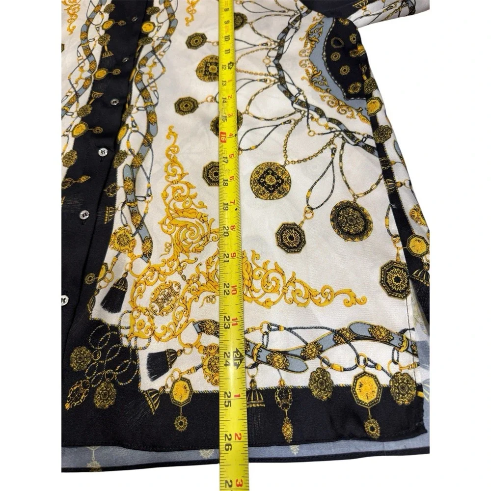 Zara Woman Ecru Chain Scarf Print Button Down Blouse Sz S - Picture 11 of 11